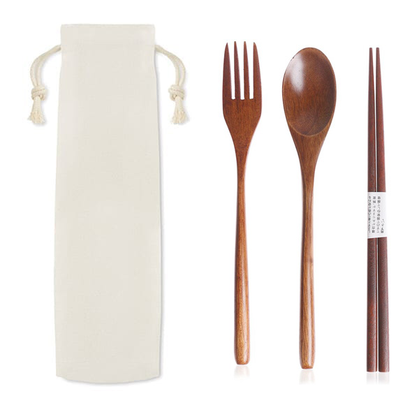 Premium Bamboo Cutlery Set with Canvas Sleeve 