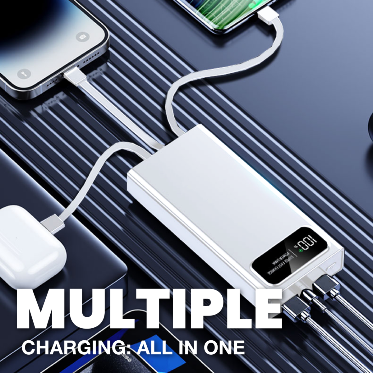 10,000mAh QUICK Charge Powerbank (With Built-in Cables)
