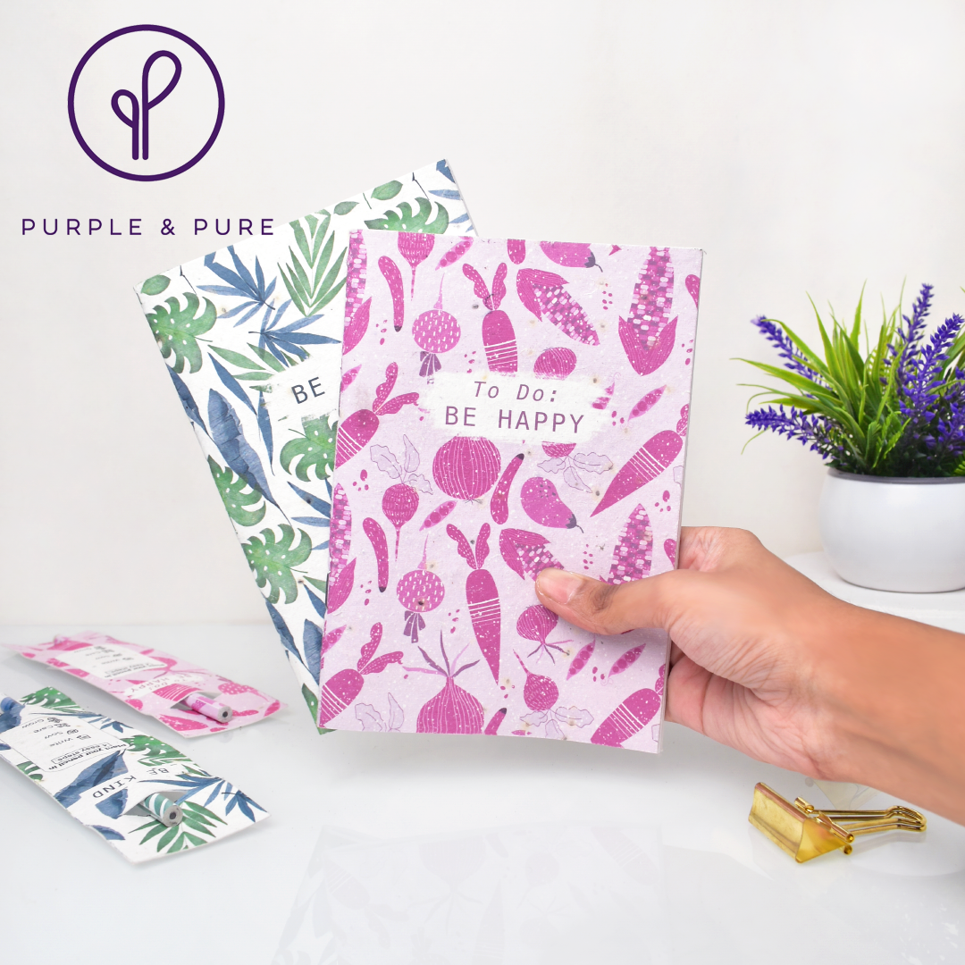 Purple&Pure Plantable Seed Notebook, Pen and Pencil Set 