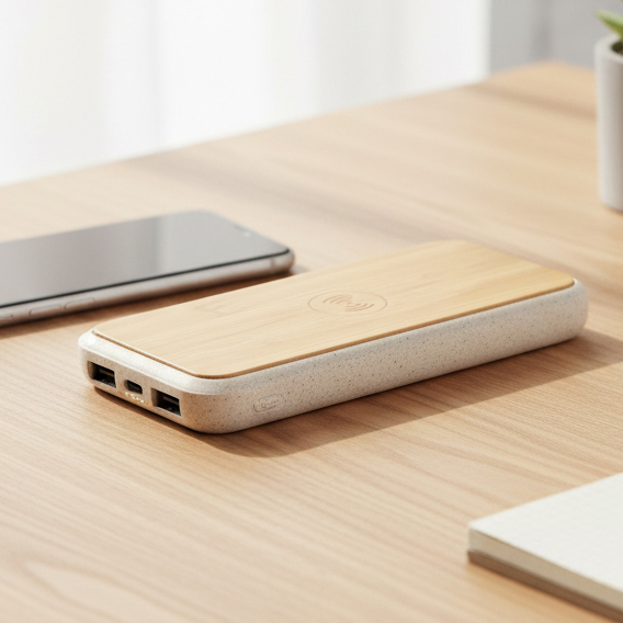10,000mAh TerraCharge Bamboo Wireless Powerbank