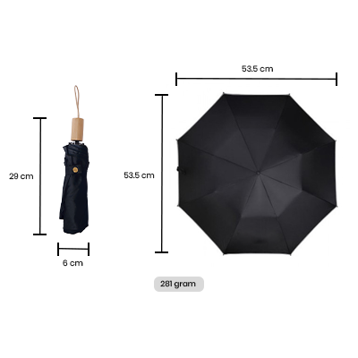 21'' Manual 3 Fold Umbrella with Wooden Handle