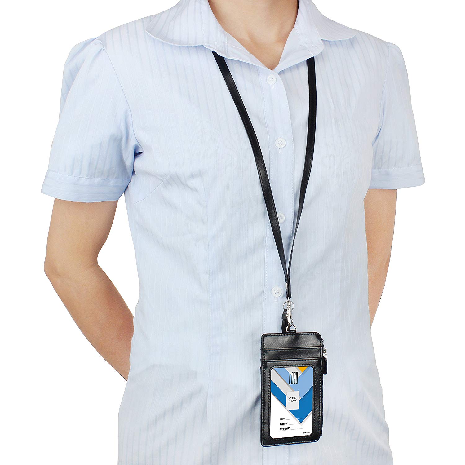 Leather ID Card Holder with Zip Compartment