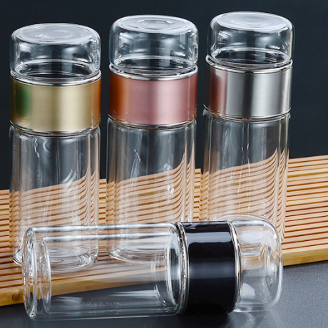 280ML Double Wall Glass Bottle with Tea Infuser Lid
