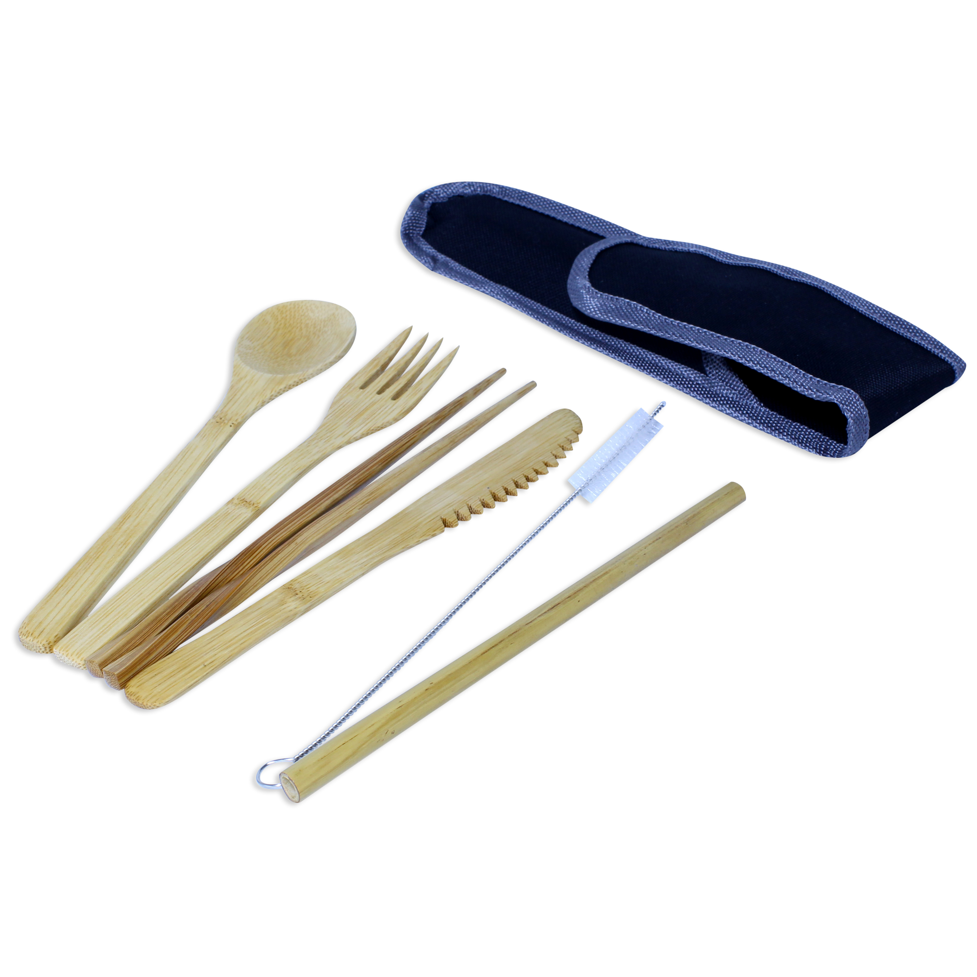 Reusable Bamboo Cutlery Set with Straw and Brush