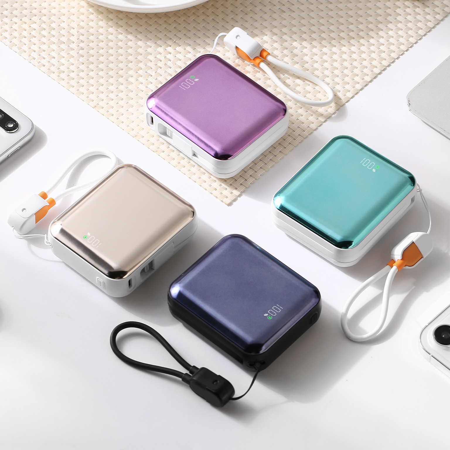10,000mAh Pocket Power Bank with Cables