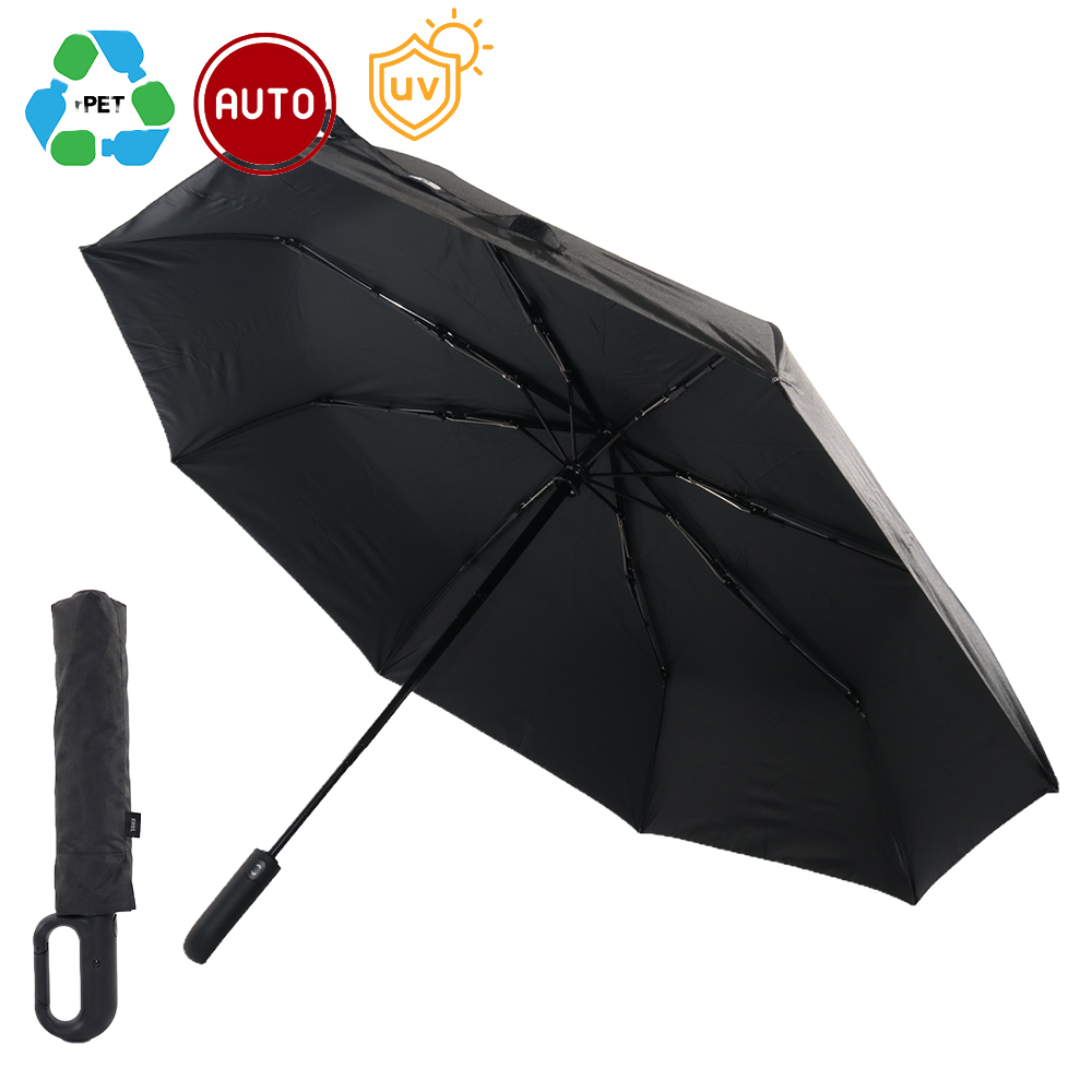 23'' Automatic Foldable RPET Umbrella with Carabiner (UV Coating)