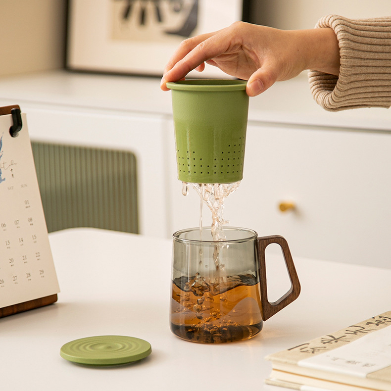 400ml Jade Glass Cup with Tea Strainer