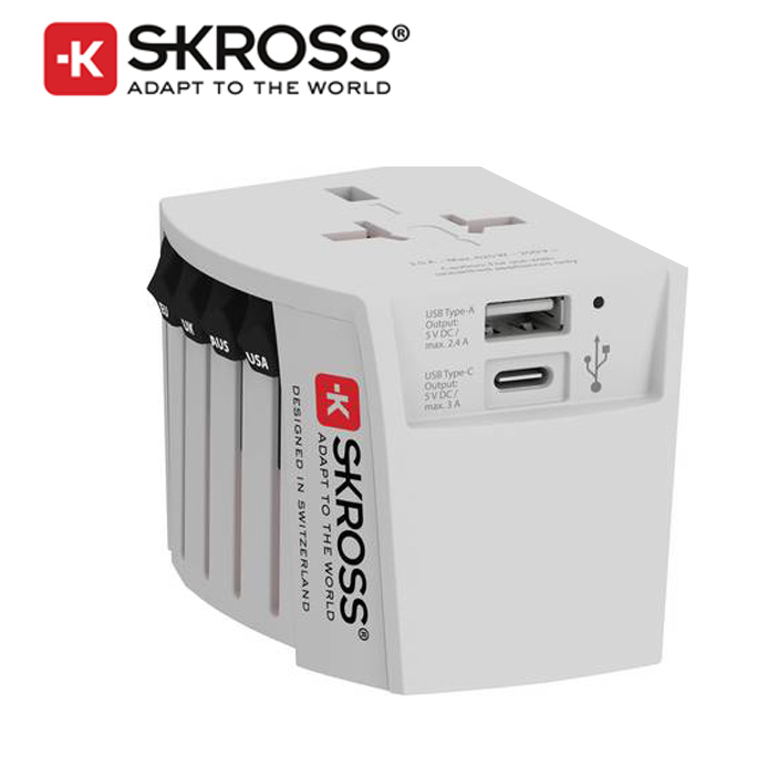 SKROSS Universal Travel Plug with USB and USB C 