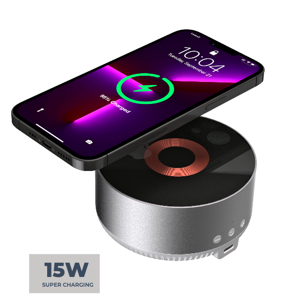 15W Glass Top Wireless Charger with Bluetooth Speaker 