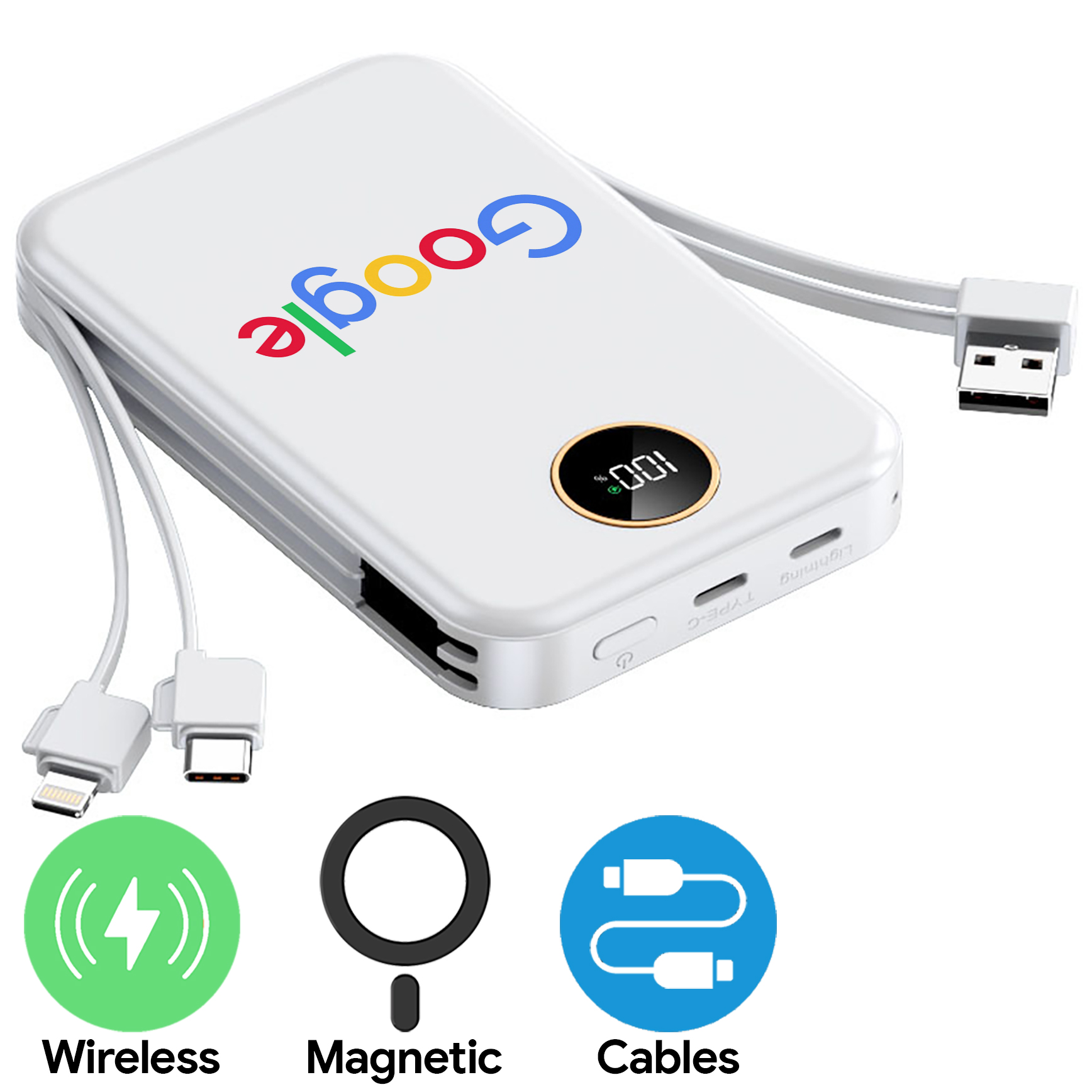 10,000mAh Utility Magnetic Wireless Powerbank with Cables