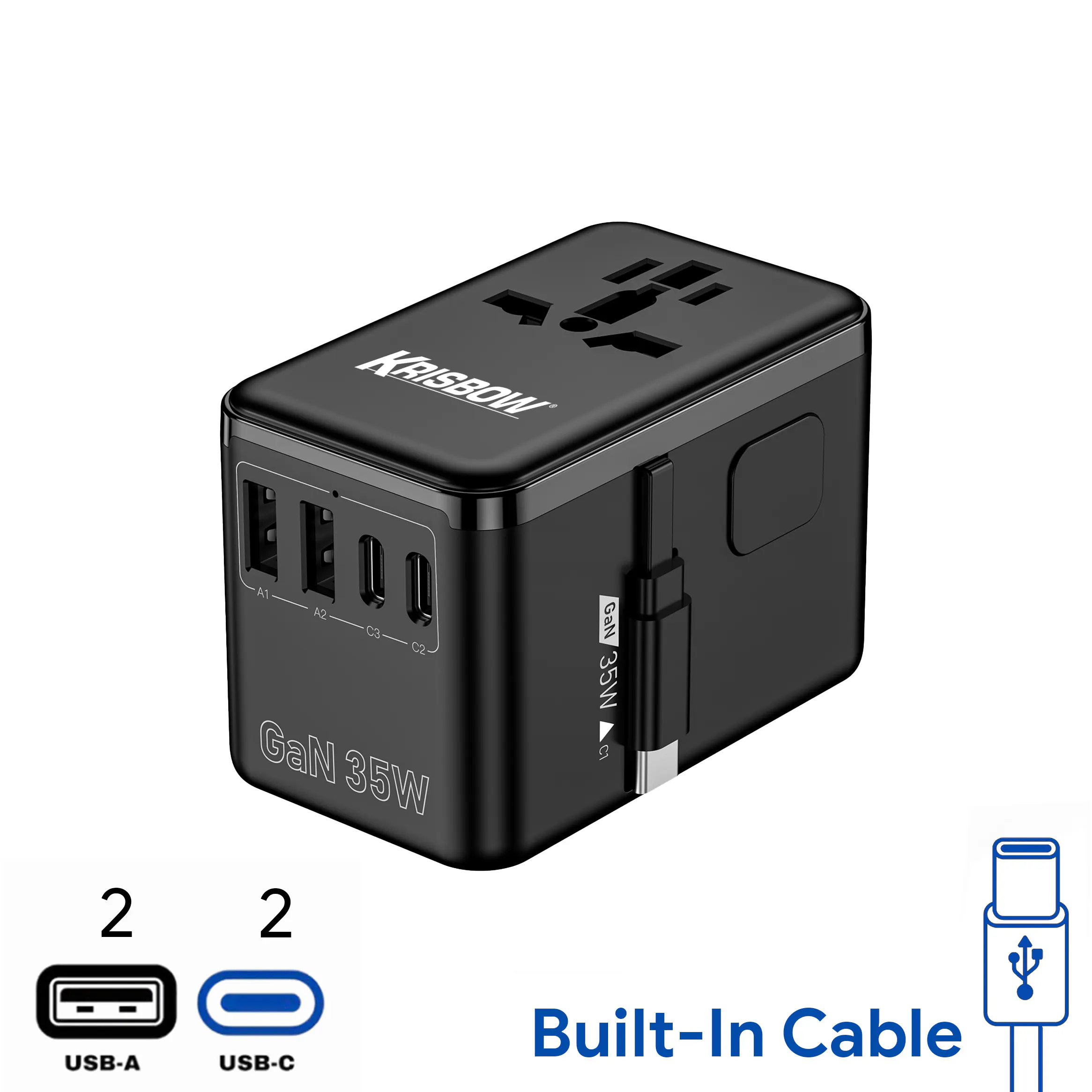 35W Bon Travel Adapter with Retractable Cable