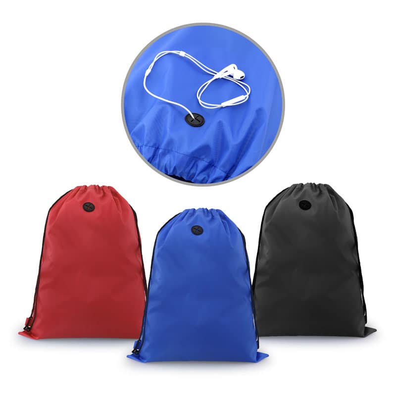 Customised Drawstring Bag with Earphone Slot With Logo Print Singapore