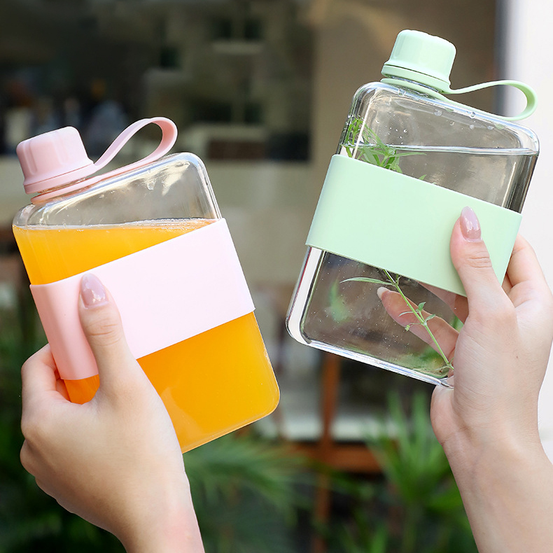 500ml Sleek Square Flat Water Bottle with Silicone Sleeve