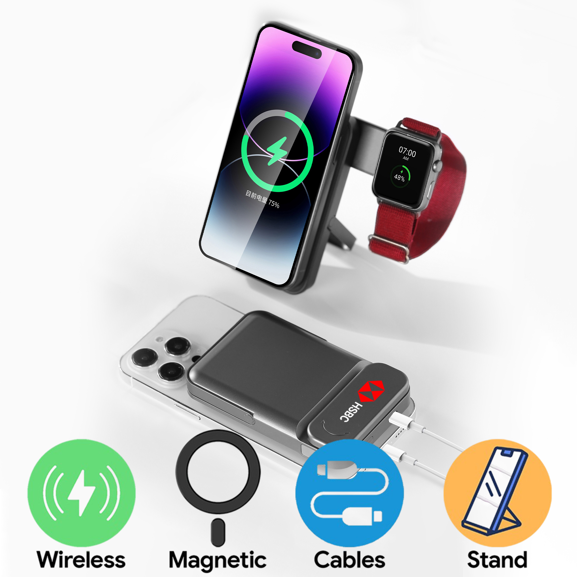 10,000mAh Dock 3-in-1 Wireless Powerbank with Stand