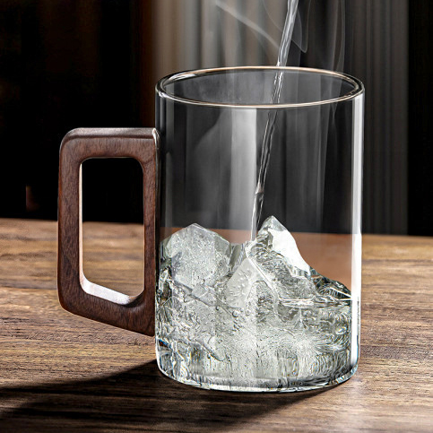 500ml Glass Mug with Wooden Handle