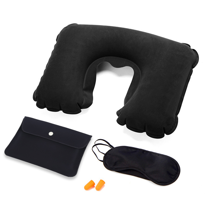 Inflatable Neck Pillow with Eye Mask and Ear Plugs Set