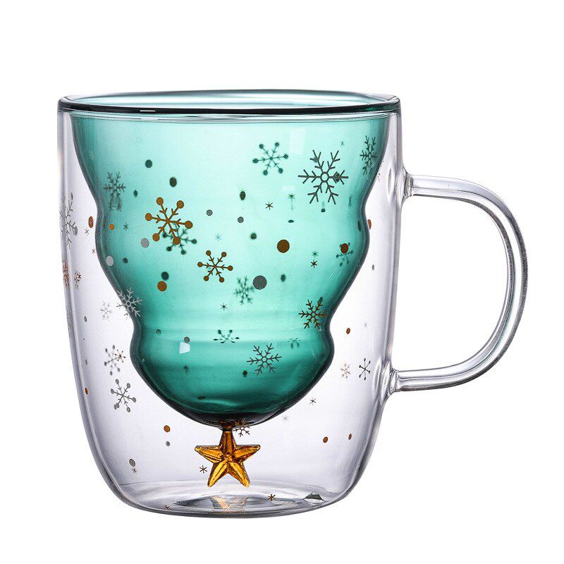 Double Wall Christmas Tree Glass Mug 