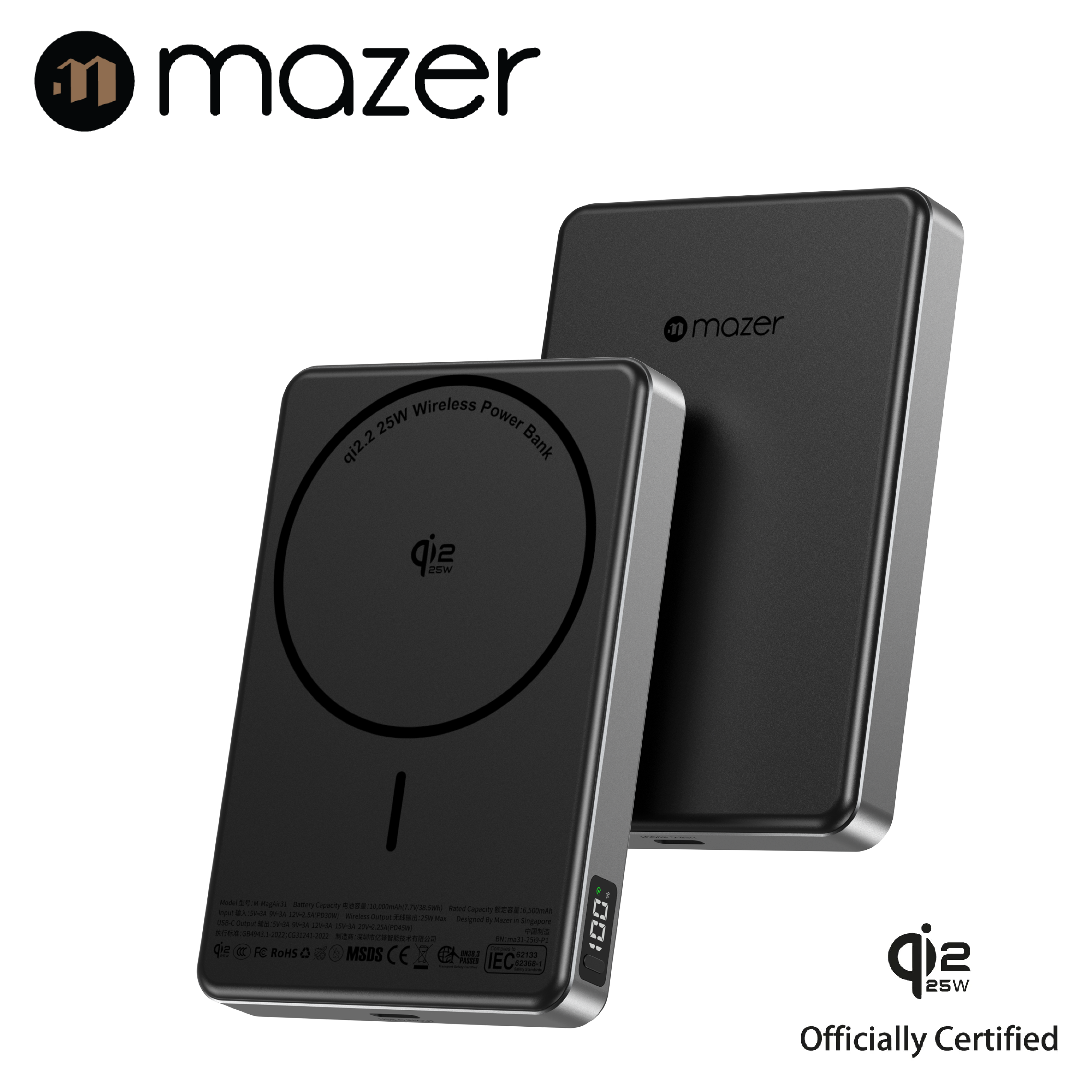 Mazer 10,000mAh MagAir31 Qi2.2 Certified 25W Magnetic Wireless Power Bank (CCC Certified)