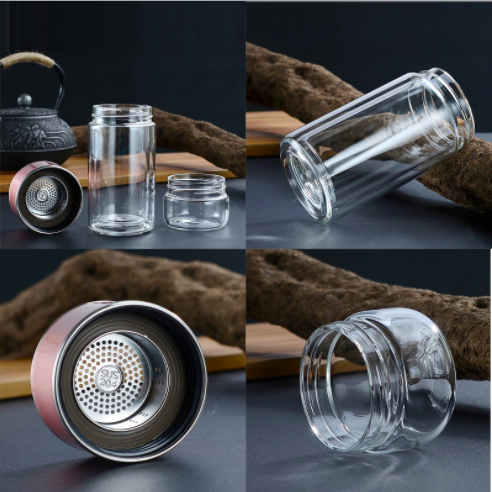 280ML Double Wall Glass Bottle with Tea Infuser Lid