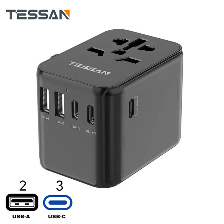 Tessan 28W Universal International Travel Plug Adaptor with 2 USB & 3 USB C Ports