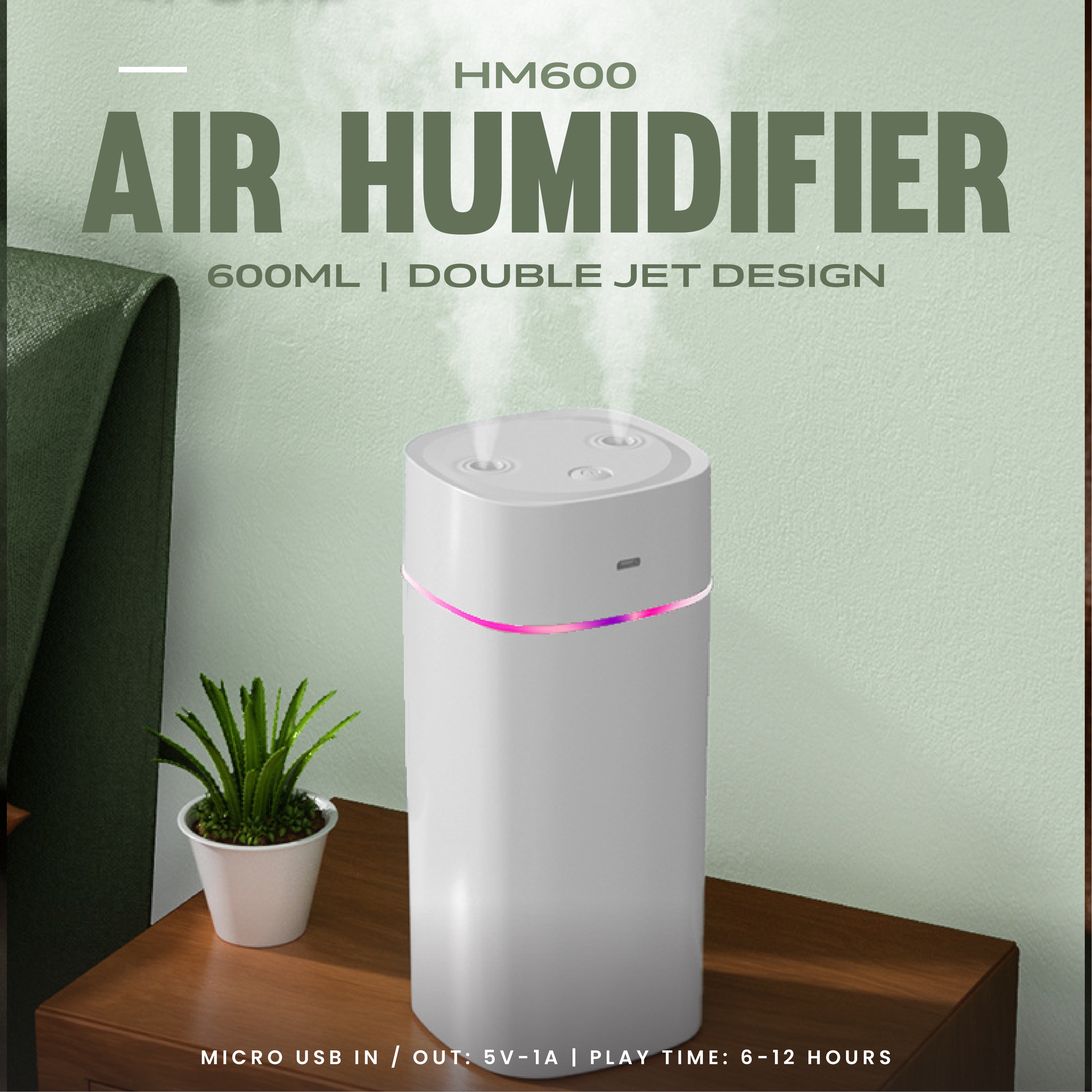 600ml AeroMist Dual Spray Humidifier