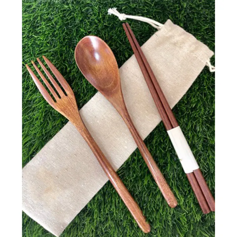 Premium Bamboo Cutlery Set with Canvas Sleeve