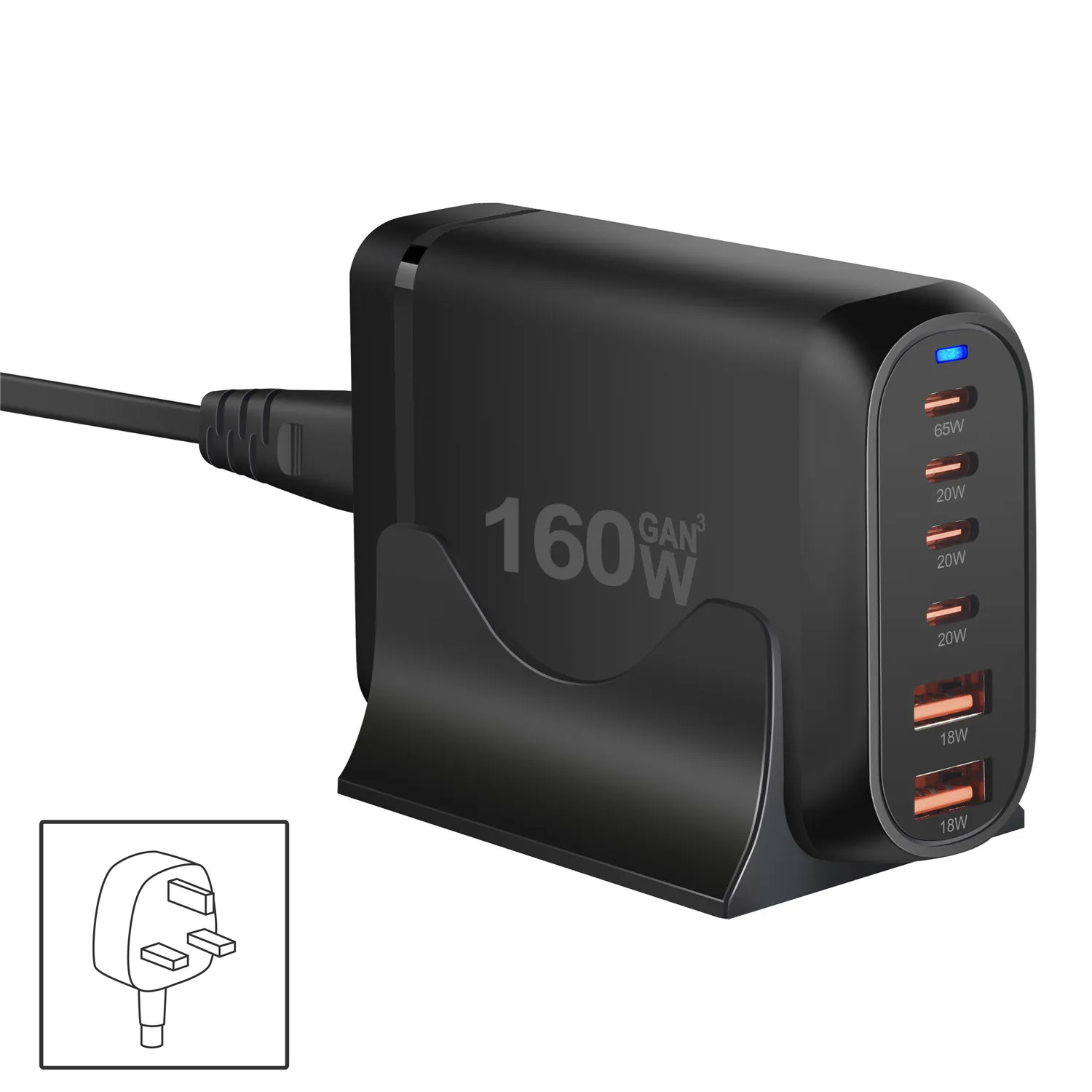 160W GaN 6 Ports  Fast Charging Station 
