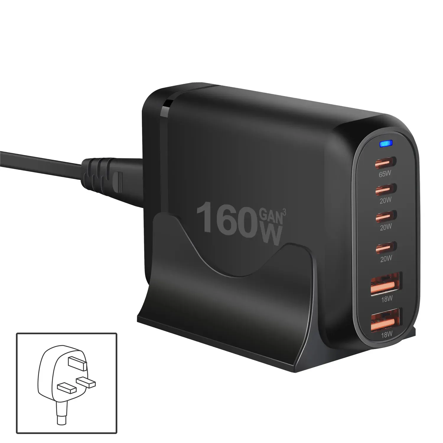 160W GaN 6 Ports Fast Charging Station