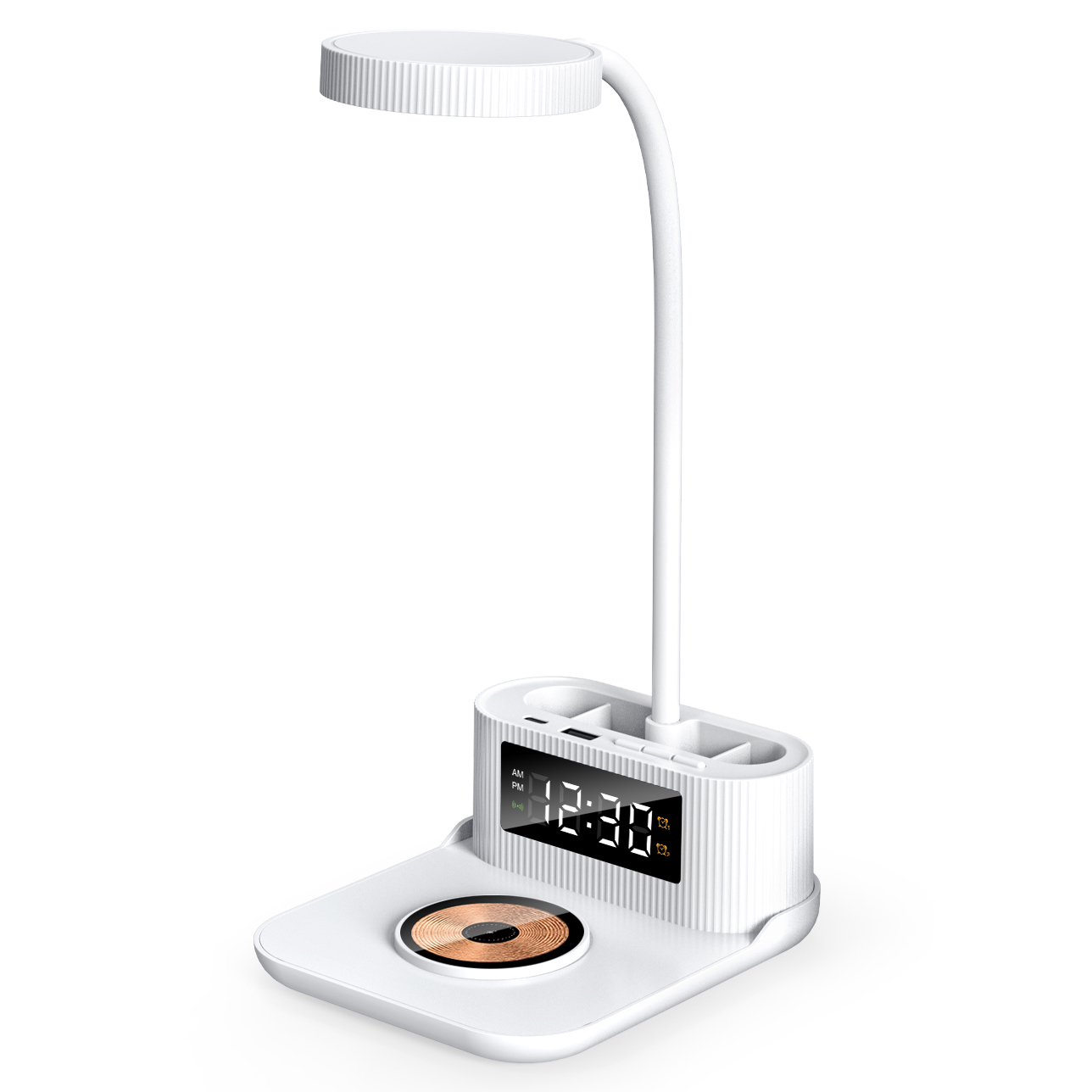 Wireless Charger Desk Lamp (with Clock, Pen Holder and USB-A & USB-C Output)