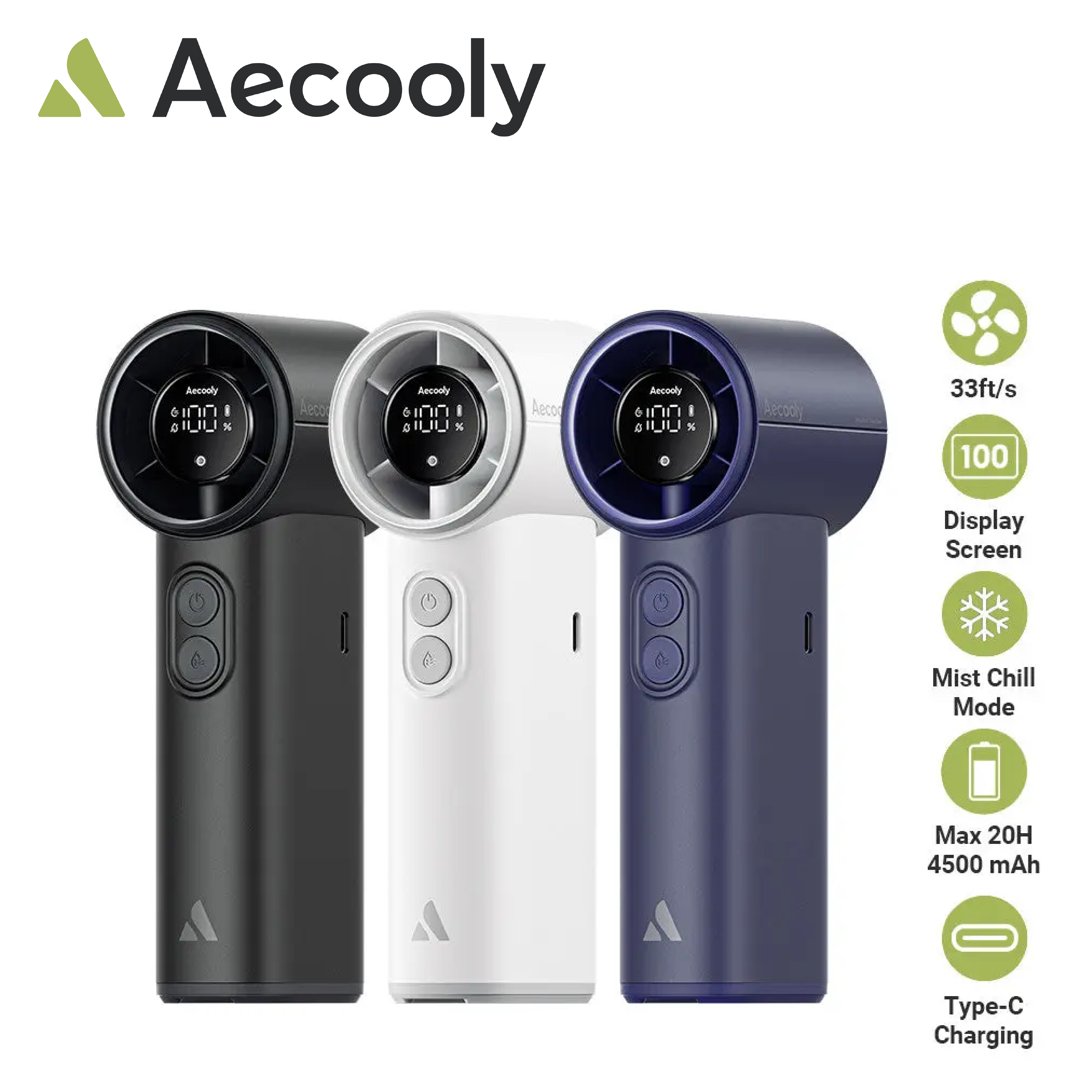 Aecooly 4,500mAh Cold Air Pro Portable High-Speed Misting Fan