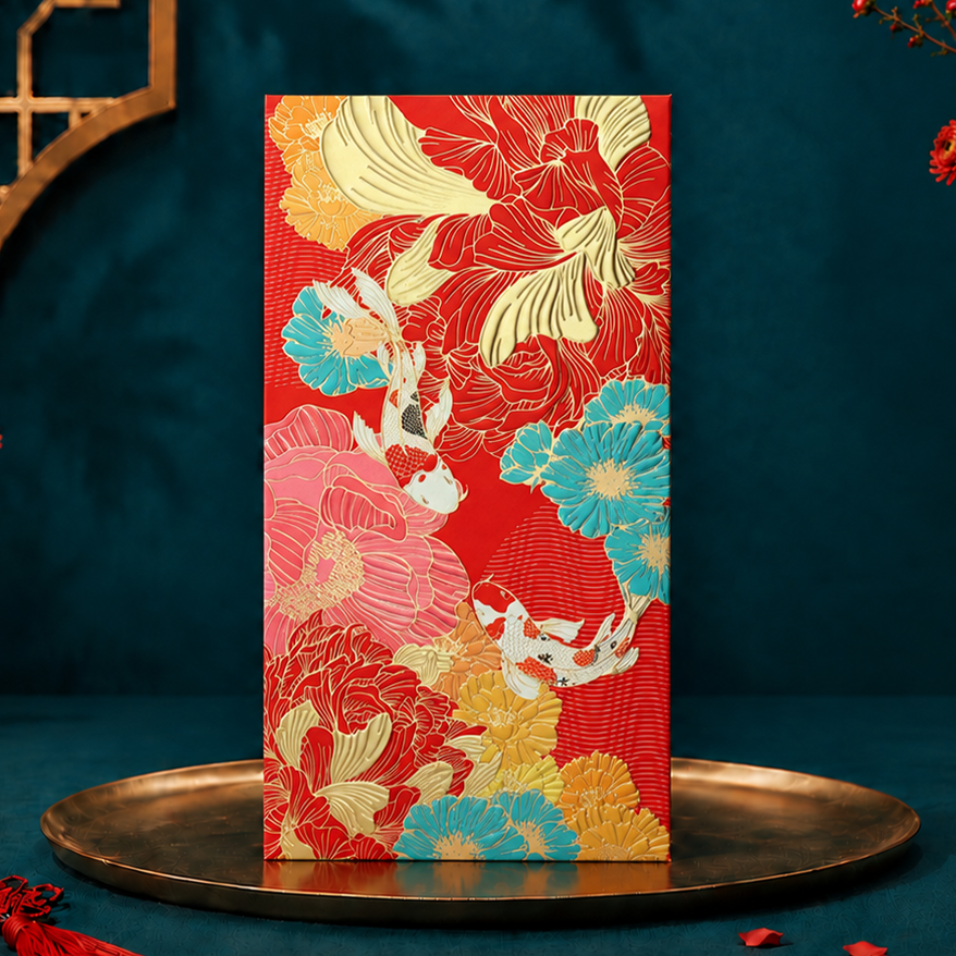 Flowering Fortune & Koi Grace Red Packet - Red Packet (Ang Bao)