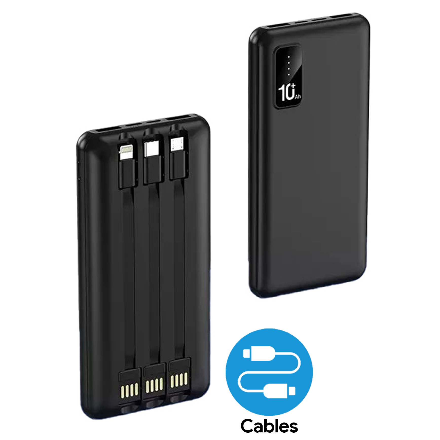 10000mAh Powerbank with Built-In Cables