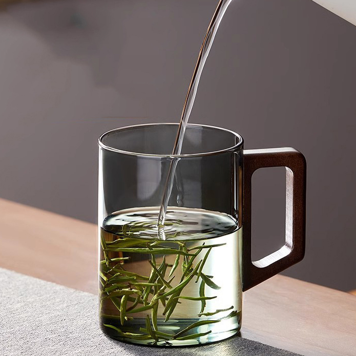 500ml Glass Mug with Wooden Handle
