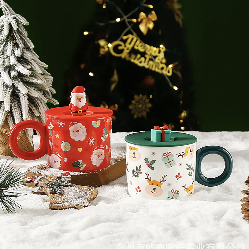 460ml Christmas Ceramic Mug with Silicone Lid 