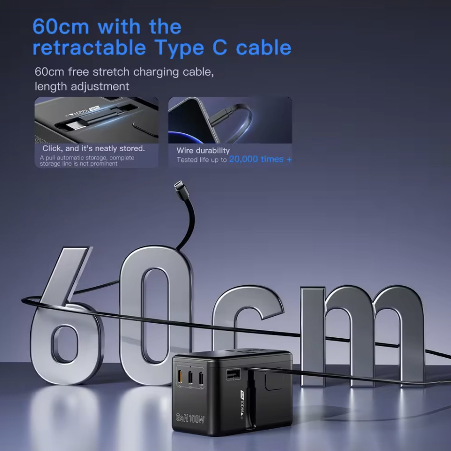 100W  Bon Travel Adaptor with Retractable Cable
