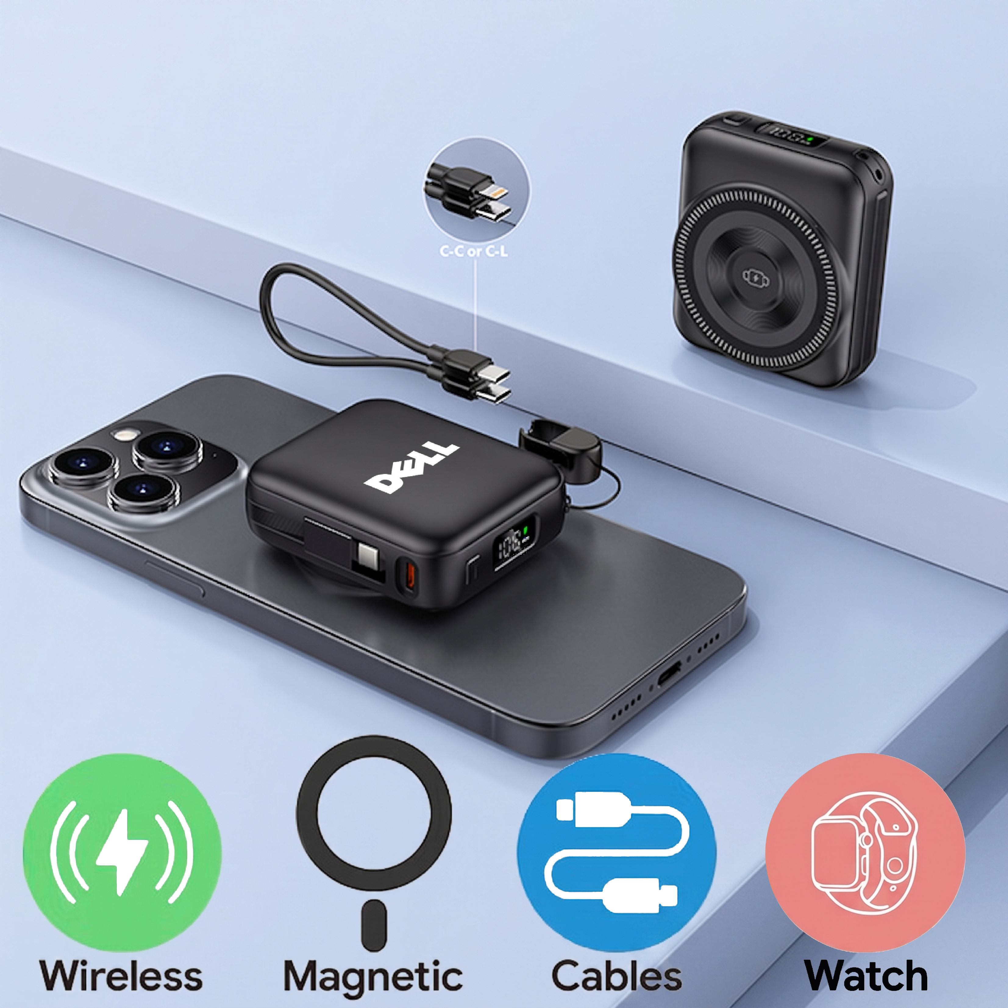 10,000mAh Nexa 3-in-1 Wireless Powerbank with Built-in Cable 
