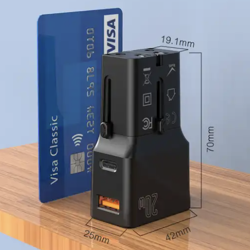 25W Portable PD Dual Fast Charging Multi Plug Travel Adaptor