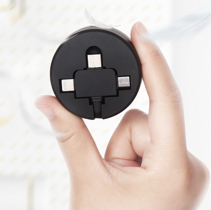 3-in-1 Rounded Retractable Charging Cable (with Phone Holder)
