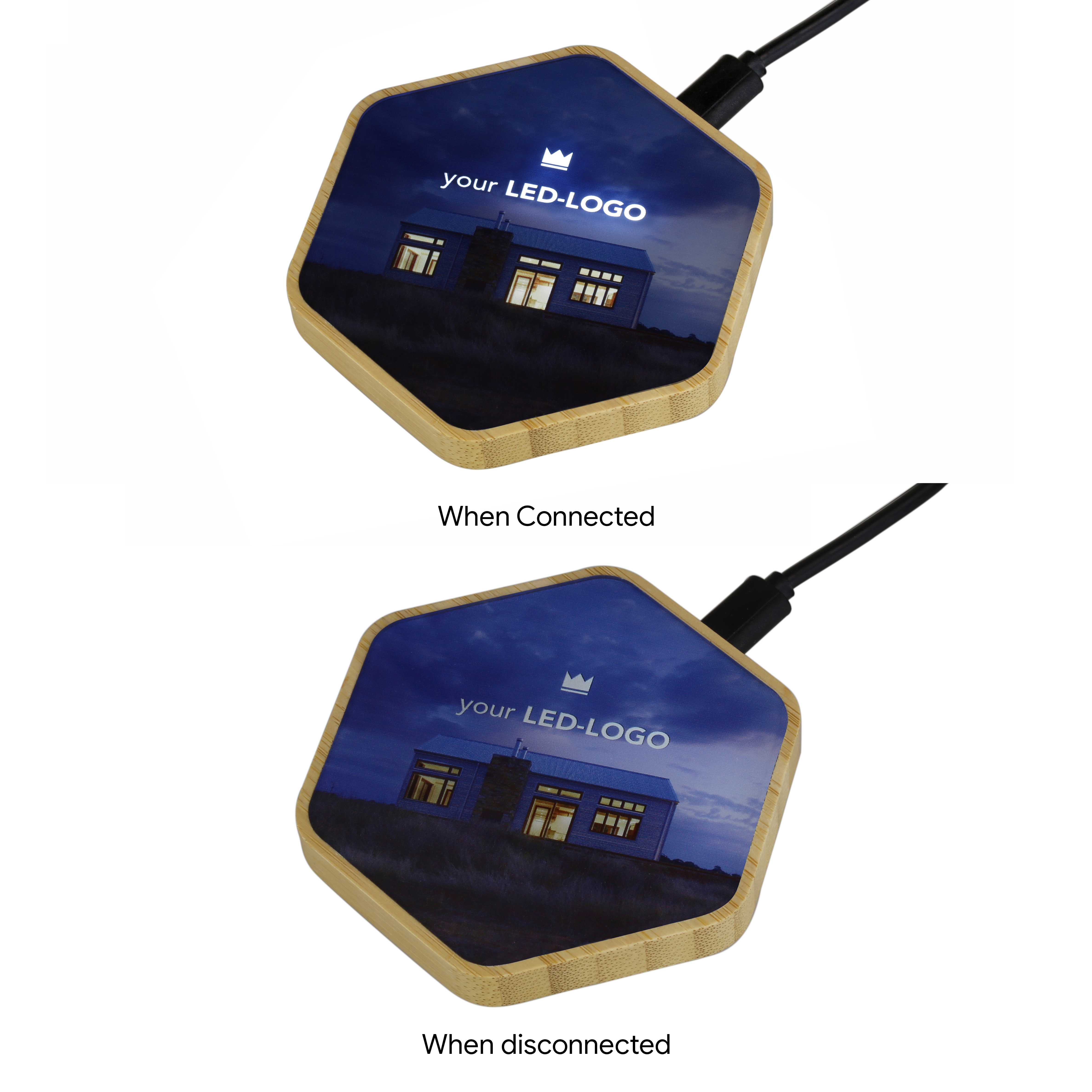 15W Light Up Logo Bamboo Wireless Charger 