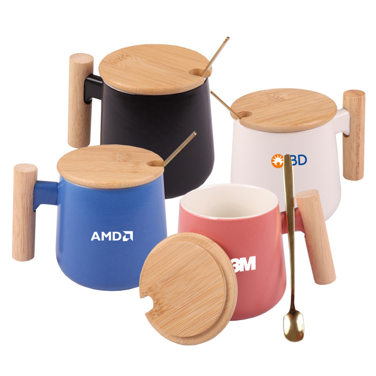 350ml Ceramic Mug with Bamboo Lid & Spoon