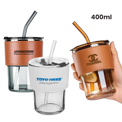 400ml MONTE 2 Premium Color Glass Mug with PU Sleeve