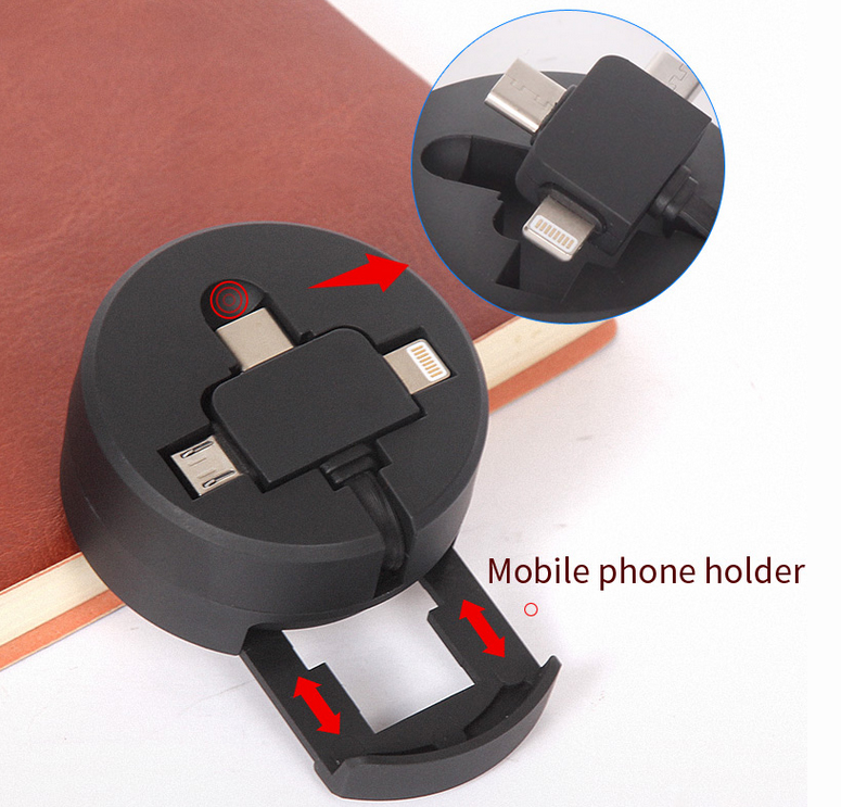 3-in-1 Rounded Retractable Charging Cable (with Phone Holder)