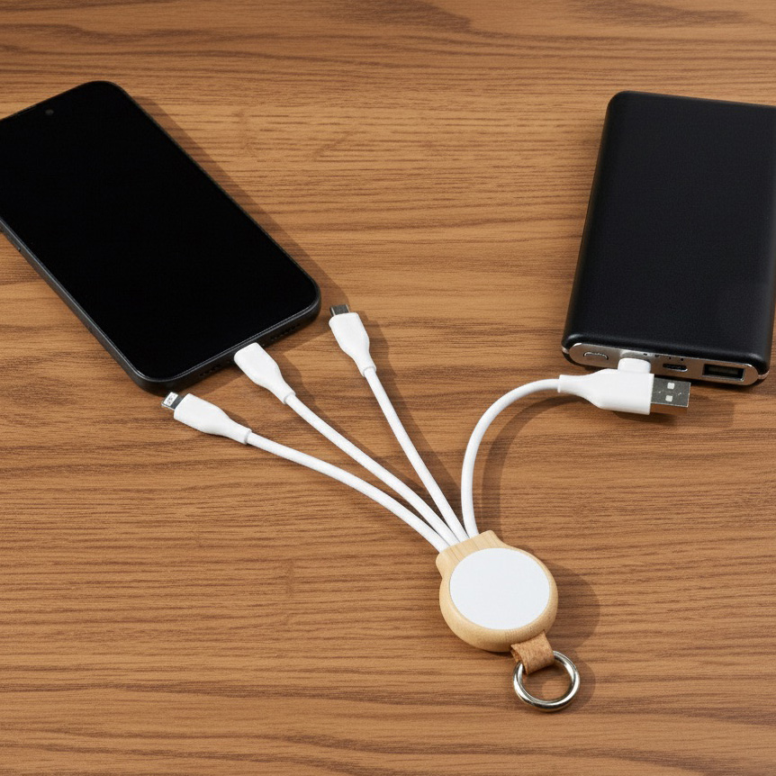 18W Bamboo Charging Cable with Keyring