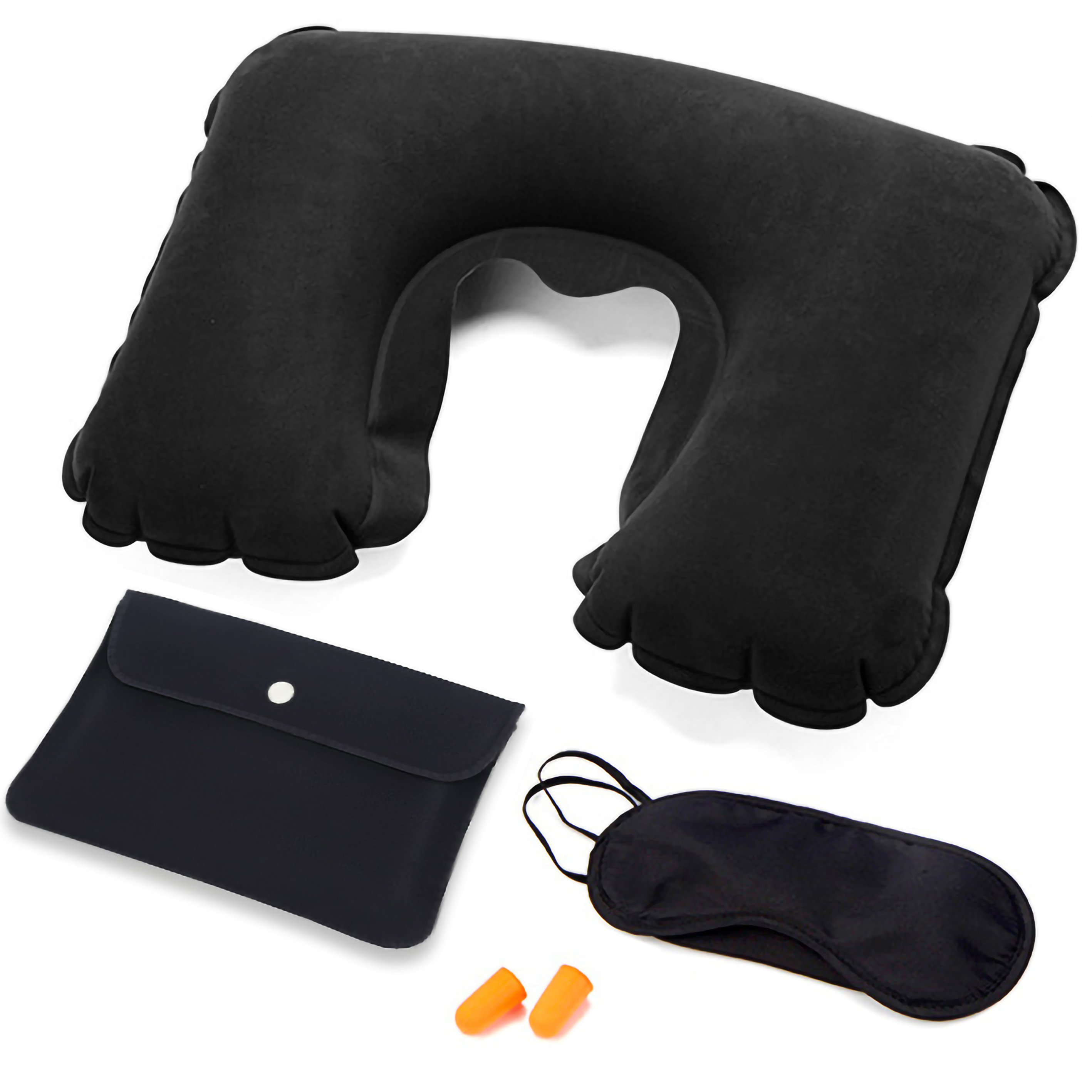 Inflatable Neck Pillow with Eye Mask and Ear Plugs Set