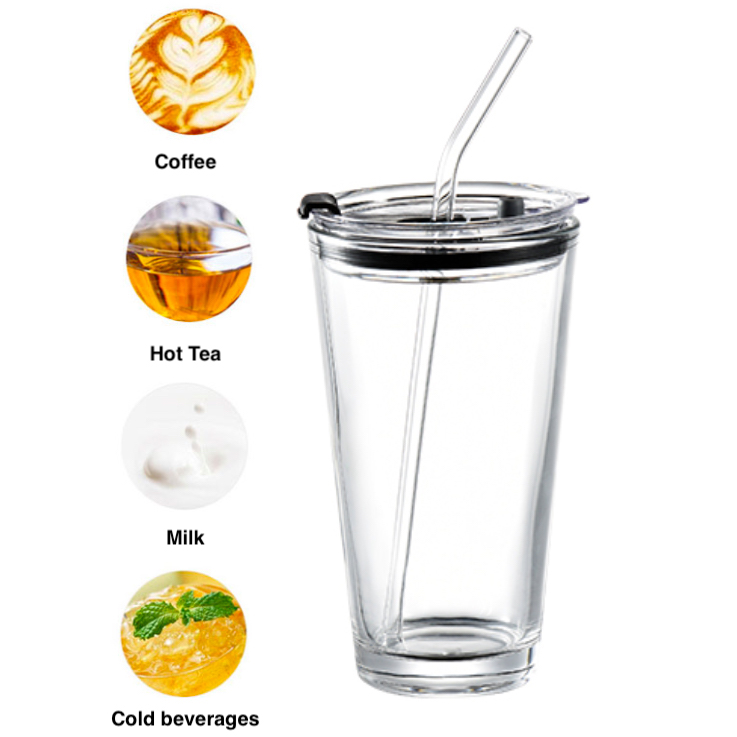 450ml Clear Premium Glass Tumbler with Straw