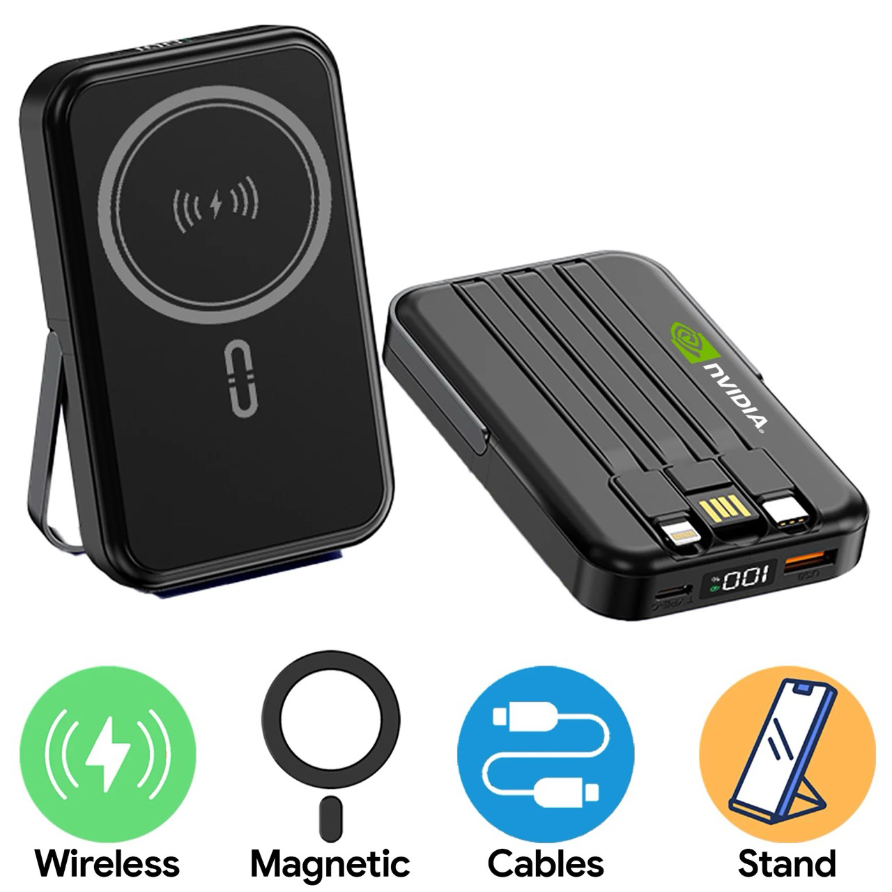 10,000mAh Supreme Magnetic Wireless Powerbank with Cables & Stand