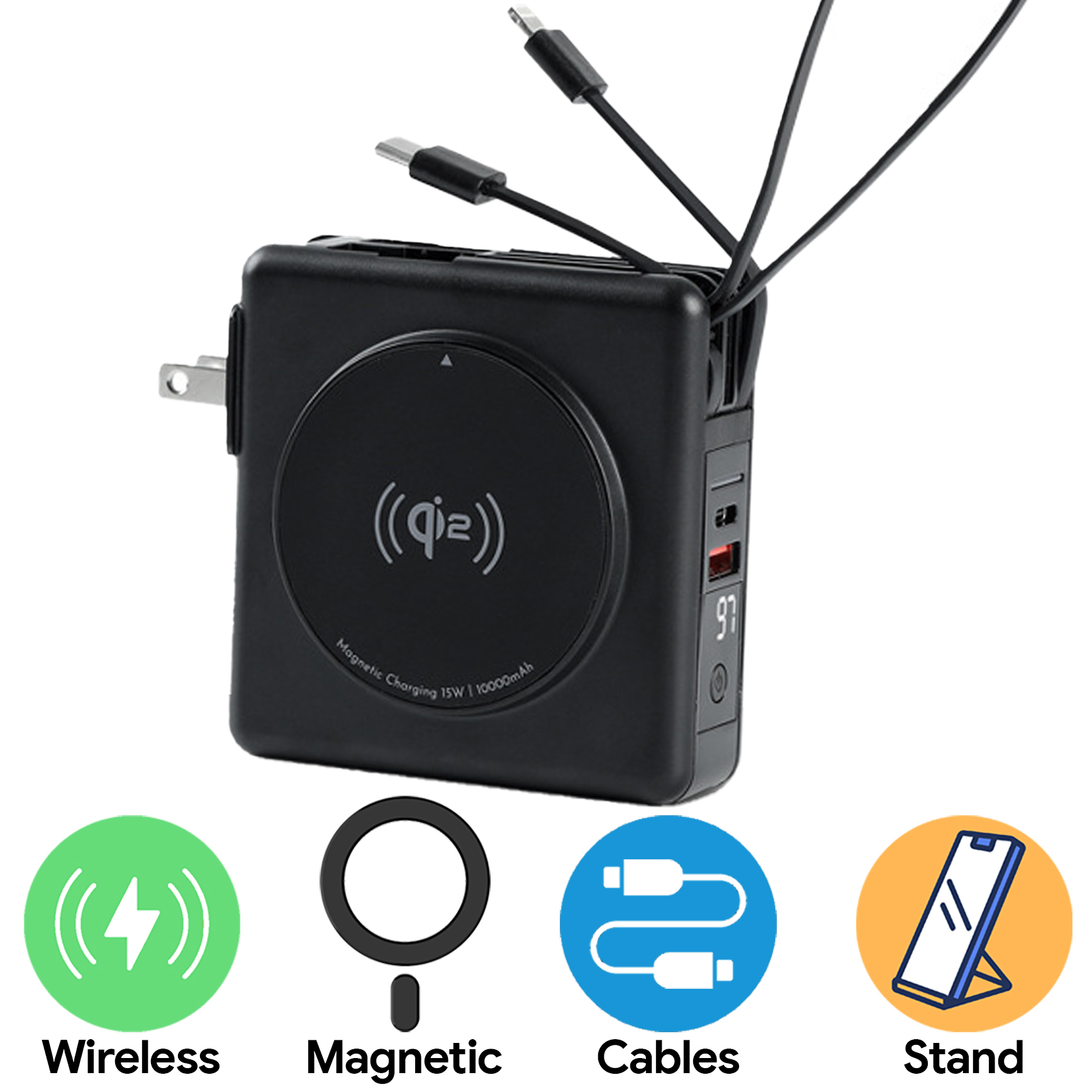 10,000mAh Magnetic Wireless Powerbank with Wall Plug