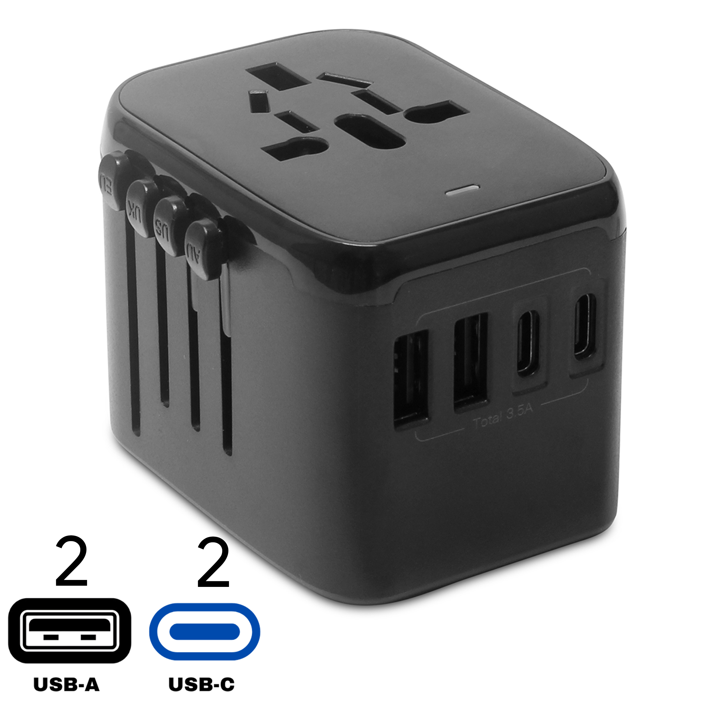 Customised 15W Voyage Travel Adaptor with 2 USB and 2 USB-C Port With ...