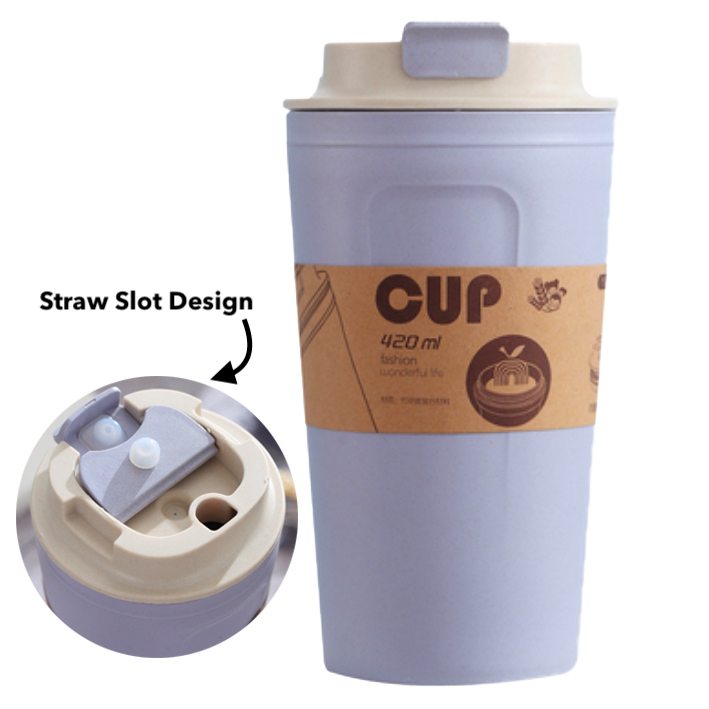 Customised 420ml Ecofriendly Wheat Straw Insulated Tumbler With Logo