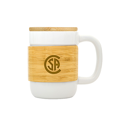 430ml STONEWARE Ceramic Mug with Bamboo Sleeve Lid